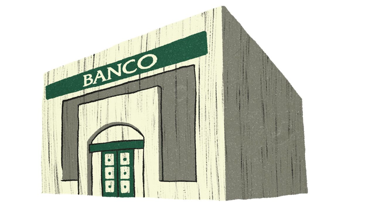 Ilustración de la fachada de un banco